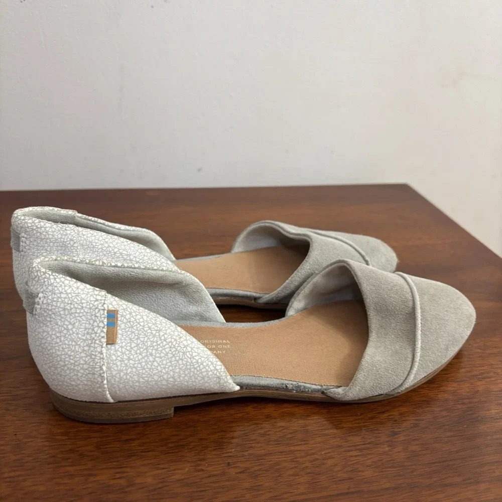 TOMS Women's‎ Jutty D'Orsay Flats Drizzle Gray Suede Point Toe Crackle Leather 6